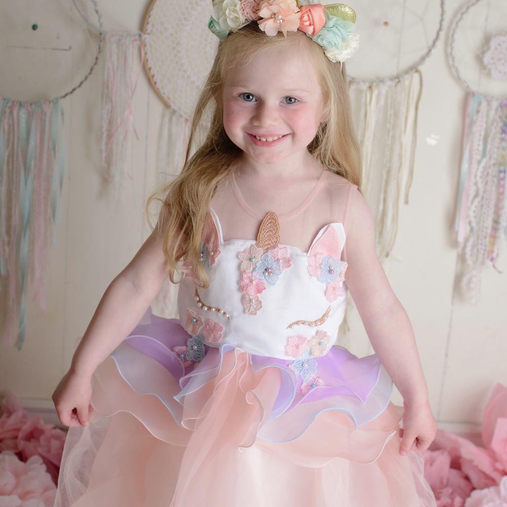 Peach Unicorn Embroidery Tutu Dress - Picture 3 of 3